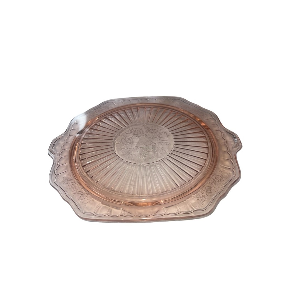 VTG Pink Depression Glass Anchor Hocking MAYFAIR OPEN ROSE 11" Footed Cake Plate